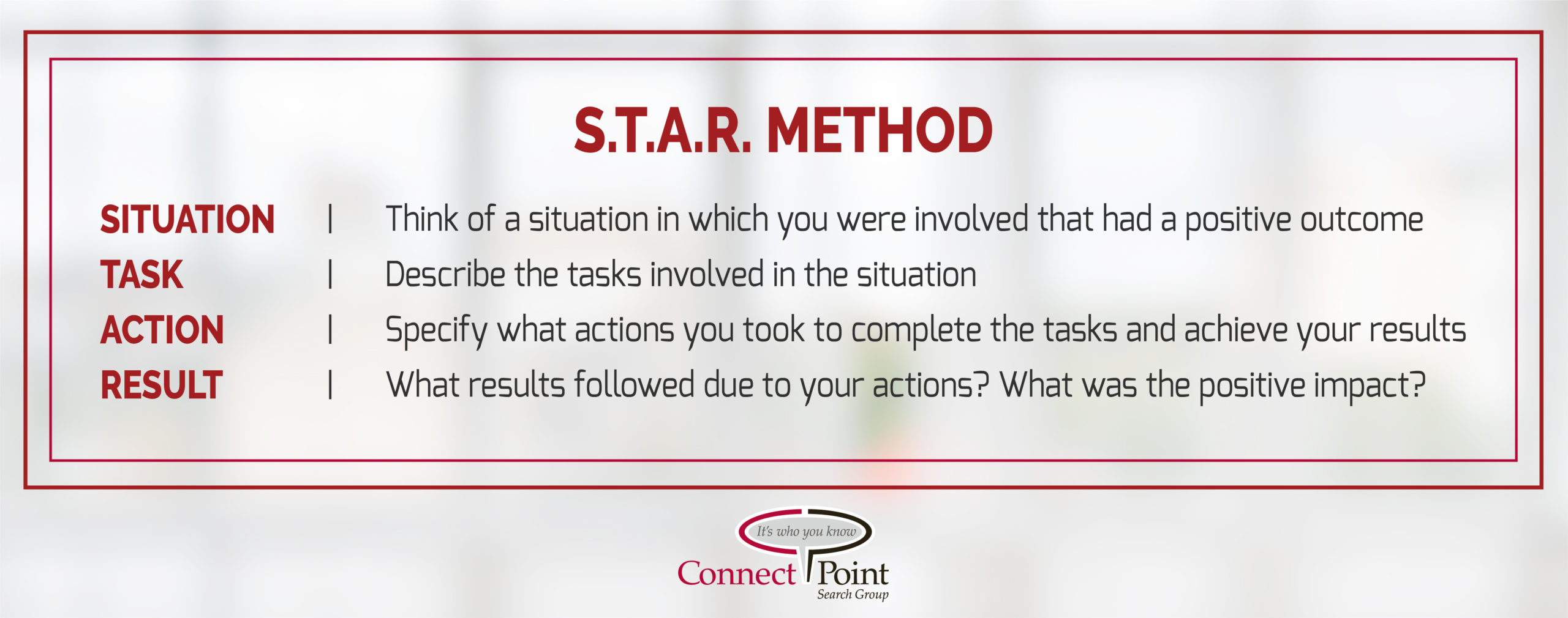 ConnectPoint Search Group, CPSG, CPSG Blog, S.T.A.R. Method, Interview Tips, Common Interview Questions